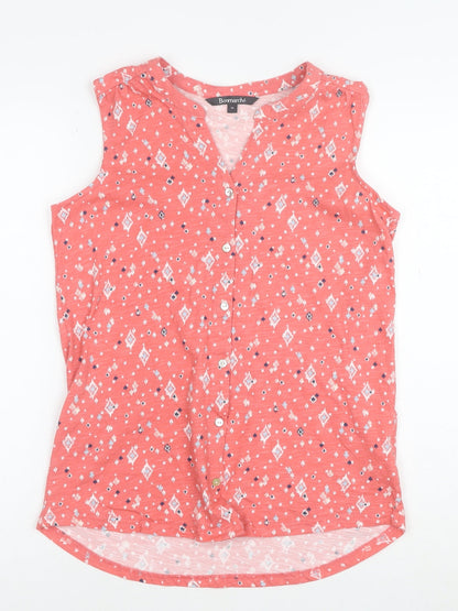 Bonmarché Women's Pink Geometric Sleeveless Cotton Button-Up Top Size 10