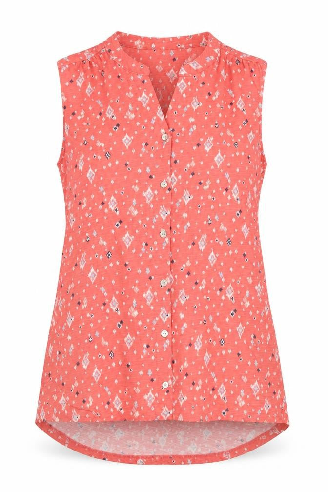 Bonmarché Women's Pink Geometric Sleeveless Cotton Button-Up Top Size 10