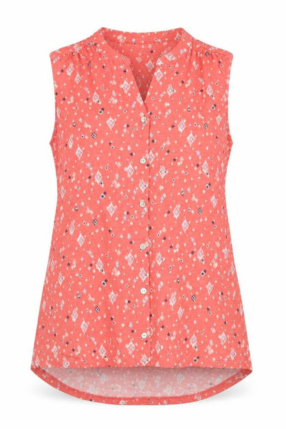 Bonmarché Women's Pink Geometric Sleeveless Cotton Button-Up Top Size 10