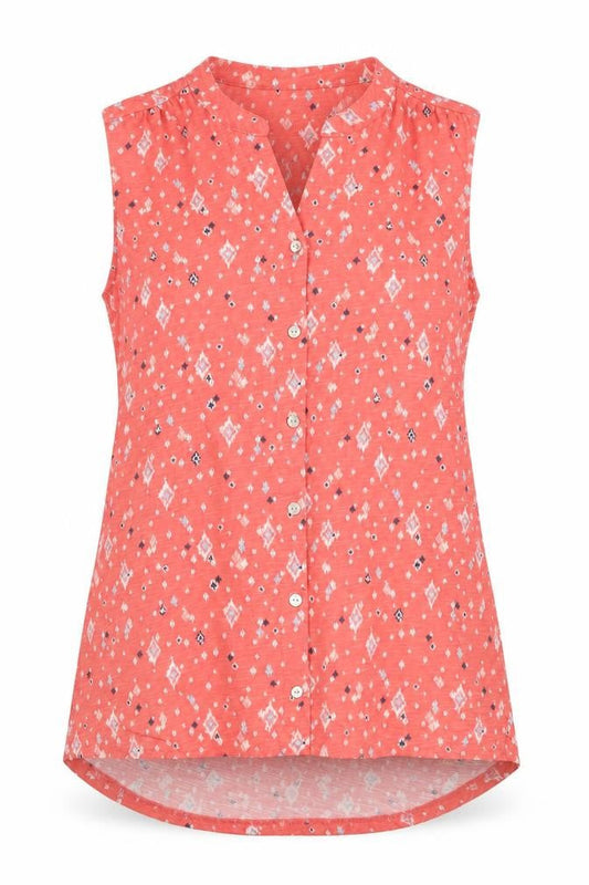 Bonmarché Women's Pink Geometric Sleeveless Cotton Button-Up Top Size 10