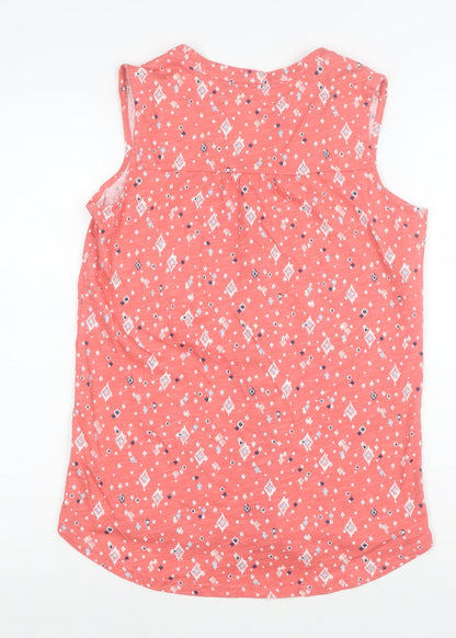 Bonmarché Women's Pink Geometric Sleeveless Cotton Button-Up Top Size 10