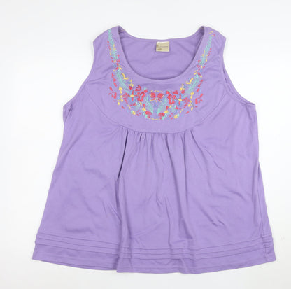 Being Casual Women’s Purple Embroidered Floral Tunic Tank Top Size 24