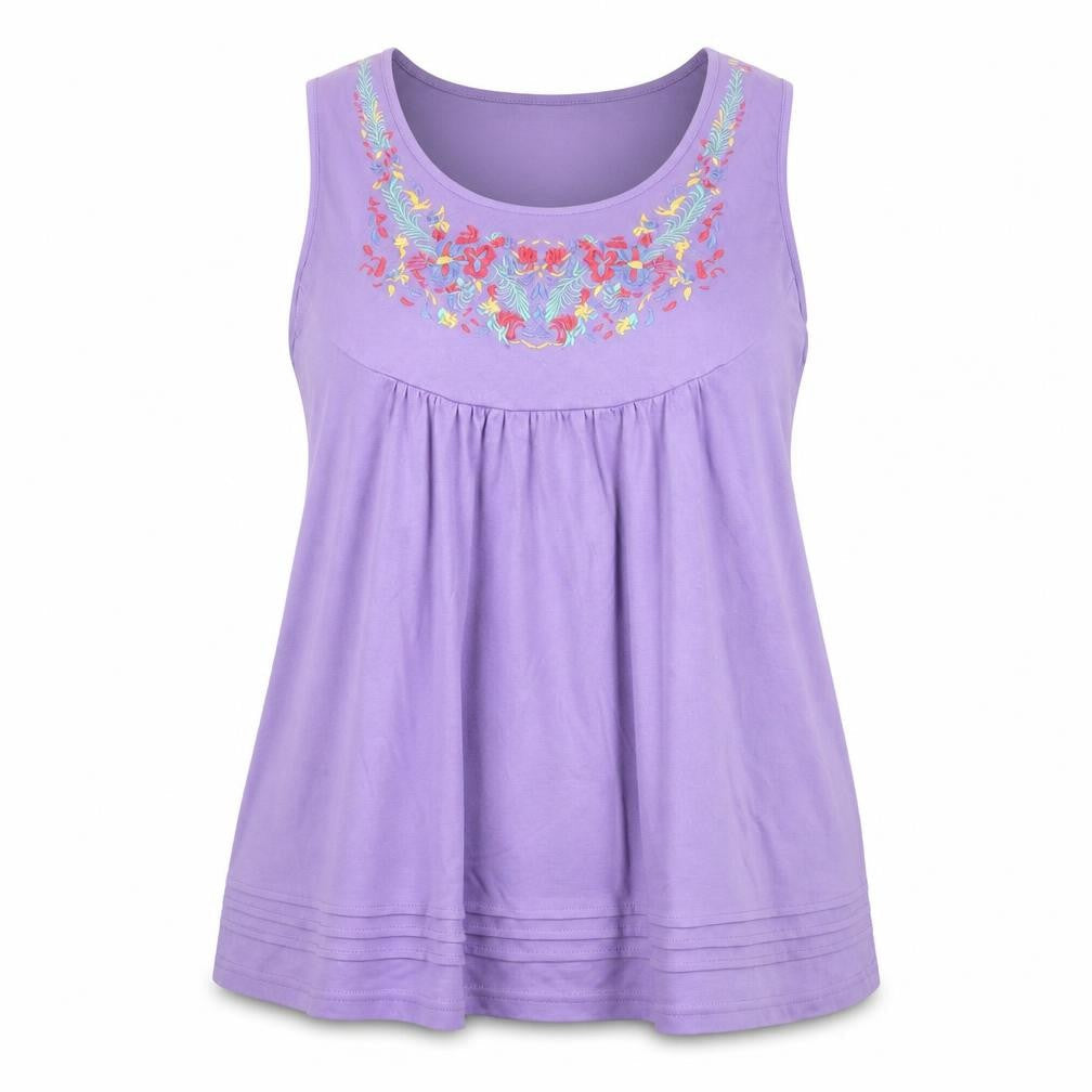 Being Casual Women’s Purple Embroidered Floral Tunic Tank Top Size 24