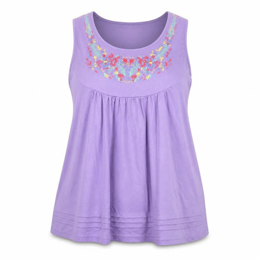Being Casual Women’s Purple Embroidered Floral Tunic Tank Top Size 24