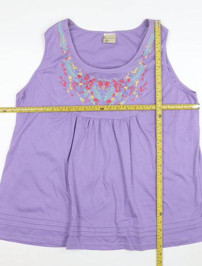 Being Casual Women’s Purple Embroidered Floral Tunic Tank Top Size 24