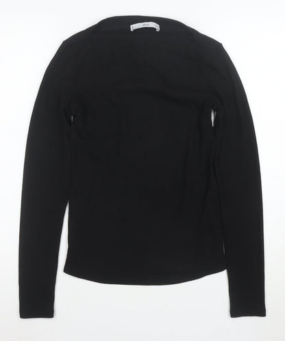 MNG Women's Black Slim Fit Long Sleeve Basic T-Shirt Size S