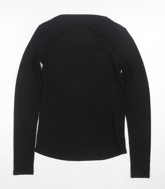MNG Women's Black Slim Fit Long Sleeve Basic T-Shirt Size S