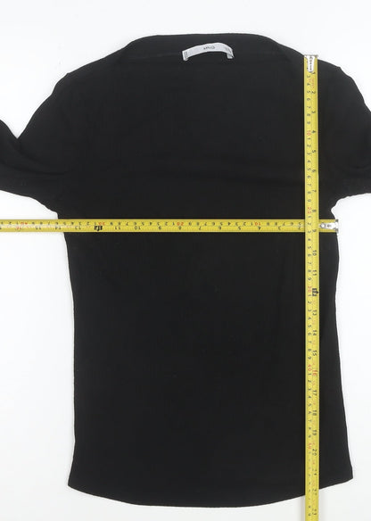 MNG Women's Black Slim Fit Long Sleeve Basic T-Shirt Size S