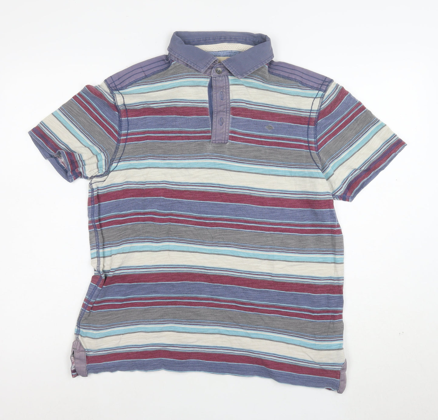Marks and Spencer Men's Multicoloured Striped Cotton Polo Shirt Size L