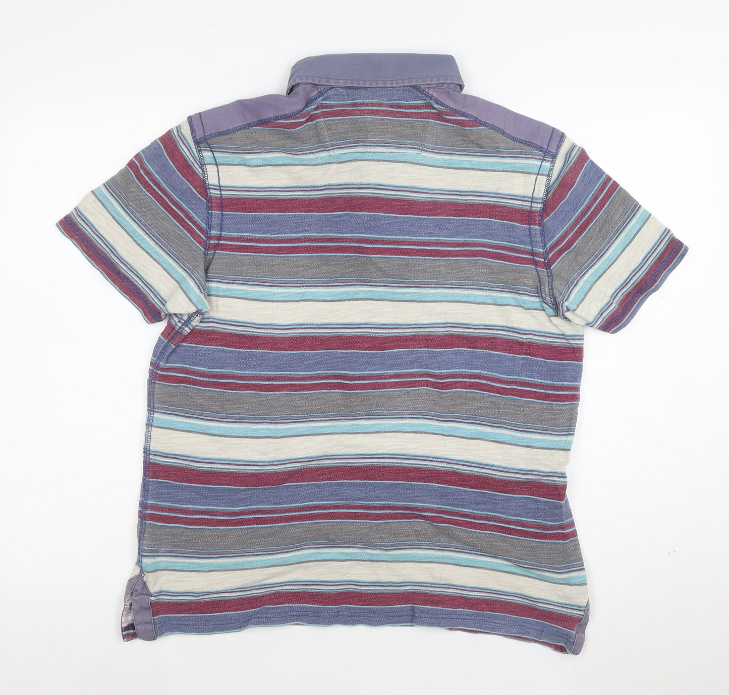 Marks and Spencer Men's Multicoloured Striped Cotton Polo Shirt Size L
