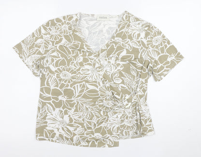 Eastex Women Beige Floral V-Neck Short Sleeve Stretch T-Shirt XL