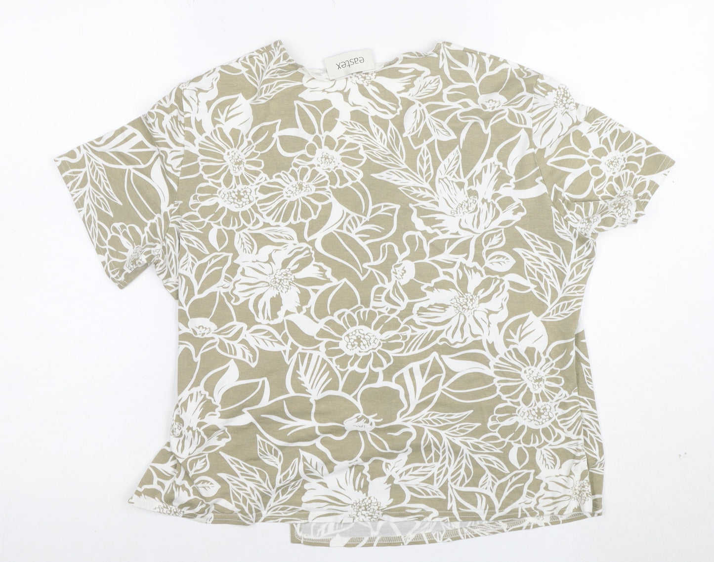 Eastex Women Beige Floral V-Neck Short Sleeve Stretch T-Shirt XL