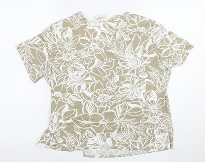 Eastex Women Beige Floral V-Neck Short Sleeve Stretch T-Shirt XL