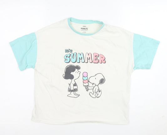Marks and Spencer Peanuts Girls White Blue 11-12 Years Graphic T-Shirt