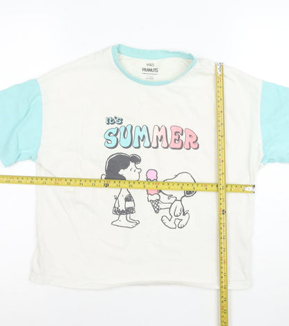 Marks and Spencer Peanuts Girls White Blue 11-12 Years Graphic T-Shirt