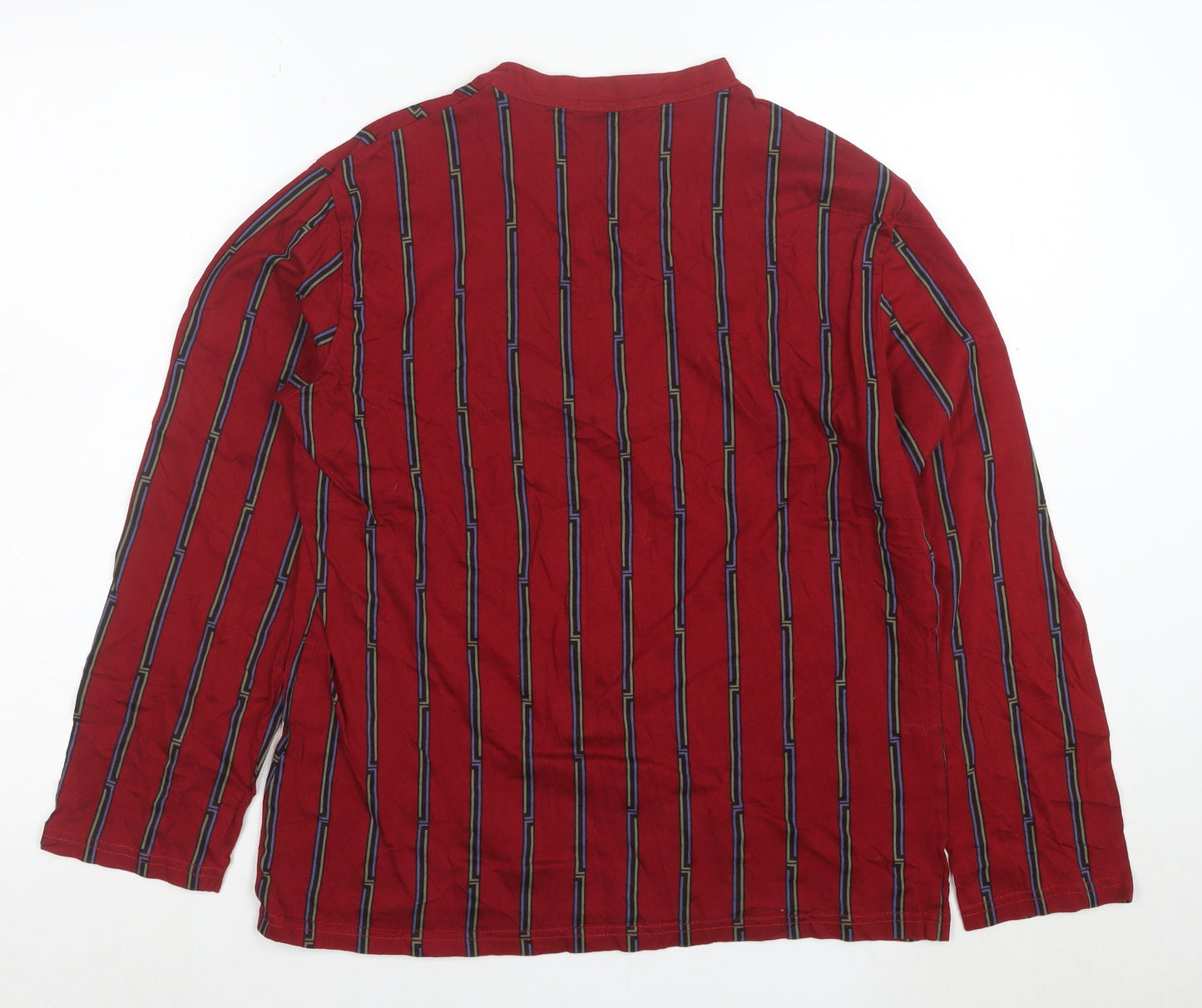 Christian Cane Women's Red Striped V-Neck Long Sleeve Cotton Top M