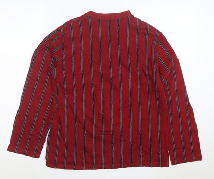 Christian Cane Women's Red Striped V-Neck Long Sleeve Cotton Top M