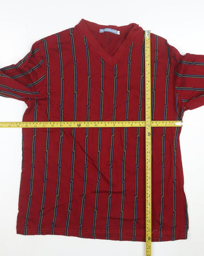 Christian Cane Women's Red Striped V-Neck Long Sleeve Cotton Top M