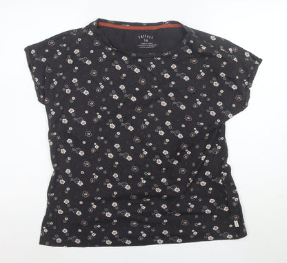 FatFace Womens Black Floral Short Sleeve Cotton T-Shirt Size 16
