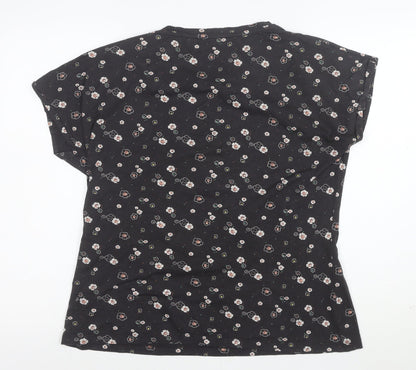 FatFace Womens Black Floral Short Sleeve Cotton T-Shirt Size 16