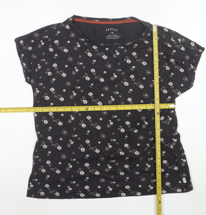 FatFace Womens Black Floral Short Sleeve Cotton T-Shirt Size 16