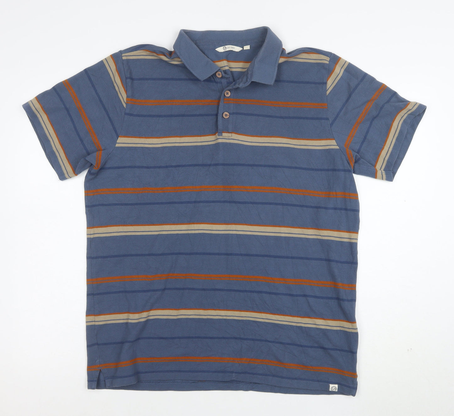 One Earth Men's Blue Striped Cotton Polo Shirt Size L