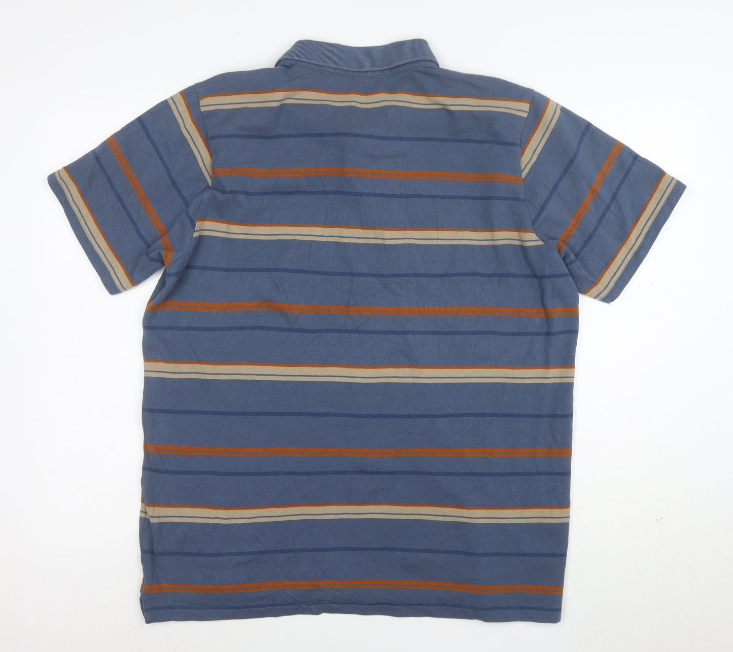 One Earth Men's Blue Striped Cotton Polo Shirt Size L