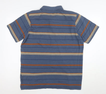 One Earth Men's Blue Striped Cotton Polo Shirt Size L