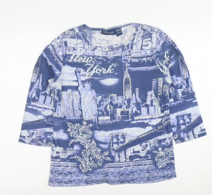 Artscapes Women’s Blue New York Rhinestone Cotton T-Shirt L