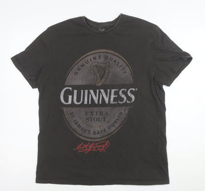Guinness Men's Black Large Graphic Print Crew Neck Cotton T-Shirt