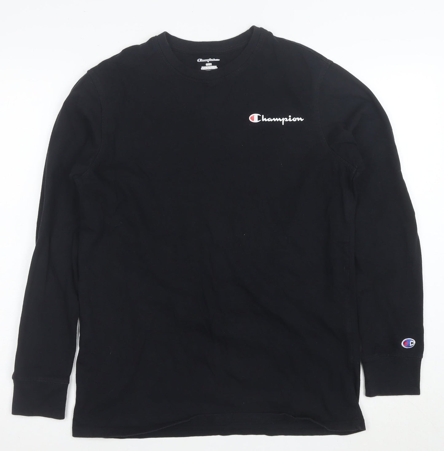 Champion Men's Black Long Sleeve Cotton Crew Neck T-Shirt Size S