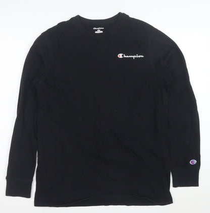 Champion Men's Black Long Sleeve Cotton Crew Neck T-Shirt Size S