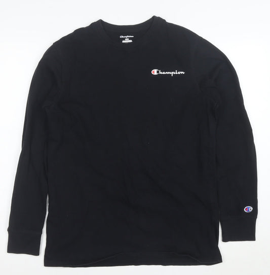 Champion Men's Black Long Sleeve Cotton Crew Neck T-Shirt Size S
