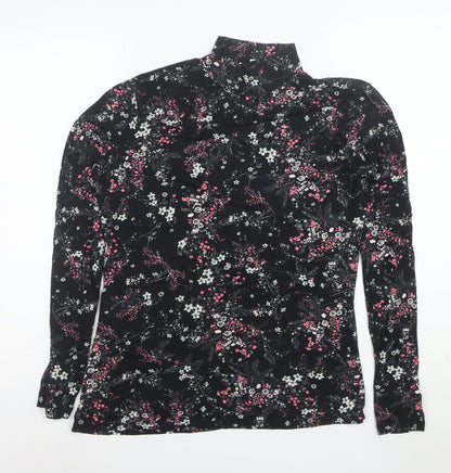 Warehouse Womens Black Floral Roll Neck Long Sleeve Jersey Top Size 14