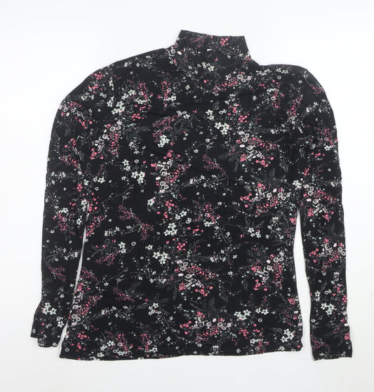 Warehouse Womens Black Floral Roll Neck Long Sleeve Jersey Top Size 14