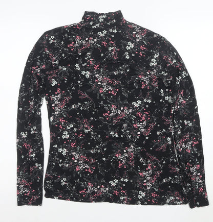 Warehouse Womens Black Floral Roll Neck Long Sleeve Jersey Top Size 14