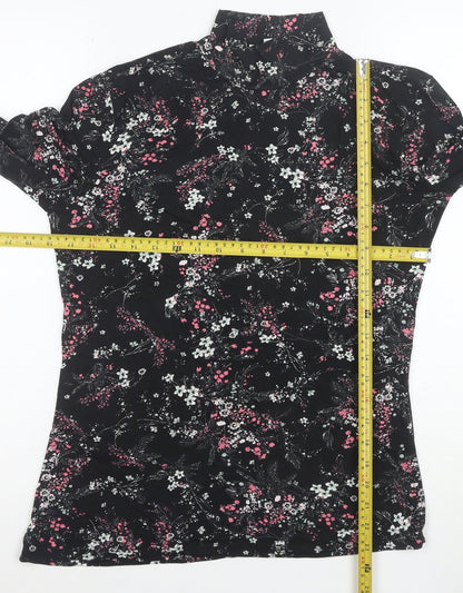 Warehouse Womens Black Floral Roll Neck Long Sleeve Jersey Top Size 14