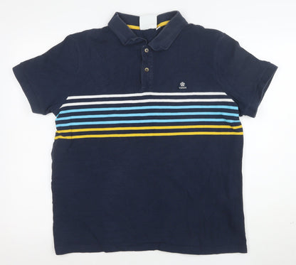 TOG24 Men's Blue Striped Short Sleeve Cotton Polo Shirt Size L