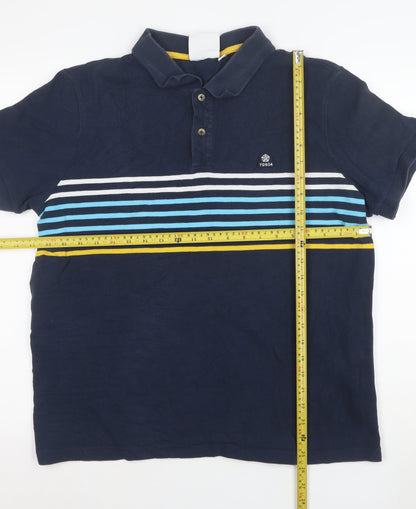 TOG24 Men's Blue Striped Short Sleeve Cotton Polo Shirt Size L