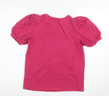 Next Women Pink Cotton Puff Sleeve T-Shirt Size 10