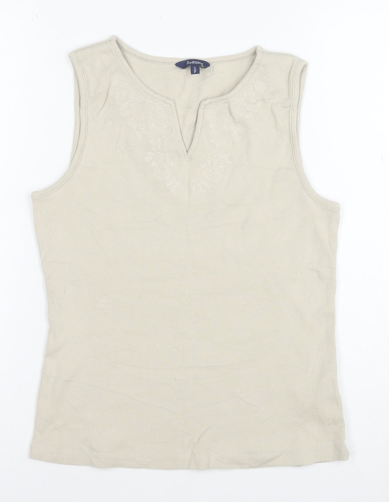 Reitmans Women Beige Sleeveless 100% Cotton Embroidered Tank Top Size S