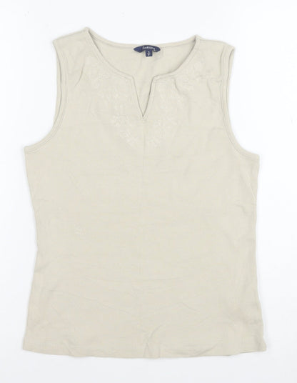 Reitmans Women Beige Sleeveless 100% Cotton Embroidered Tank Top Size S
