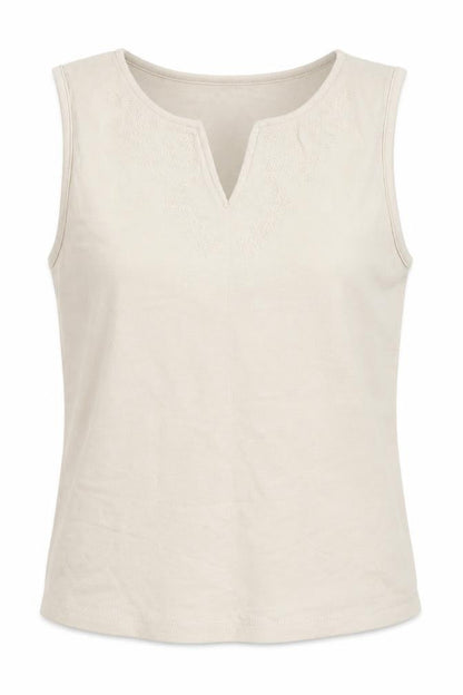 Reitmans Women Beige Sleeveless 100% Cotton Embroidered Tank Top Size S