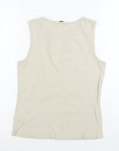 Reitmans Women Beige Sleeveless 100% Cotton Embroidered Tank Top Size S