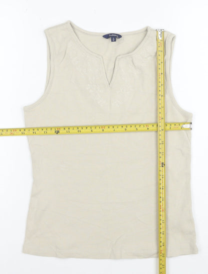 Reitmans Women Beige Sleeveless 100% Cotton Embroidered Tank Top Size S