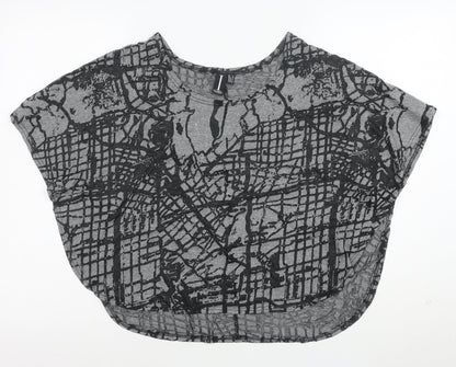 Izabel London Women’s Grey Abstract Short Sleeve Relaxed Fit T-Shirt Size 12