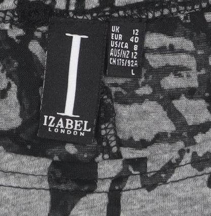 Izabel London Women’s Grey Abstract Short Sleeve Relaxed Fit T-Shirt Size 12