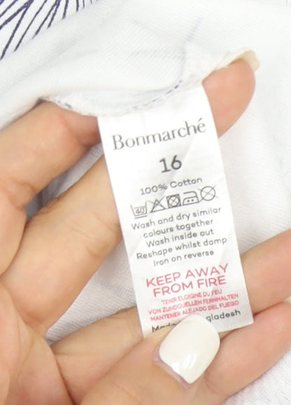 Bonmarché Womens White Floral Cotton T-Shirt Size 16