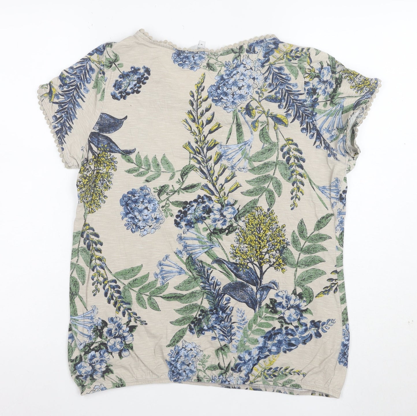 Next Women Beige Floral Cotton Short Sleeve Scoop Neck T-Shirt Size 14