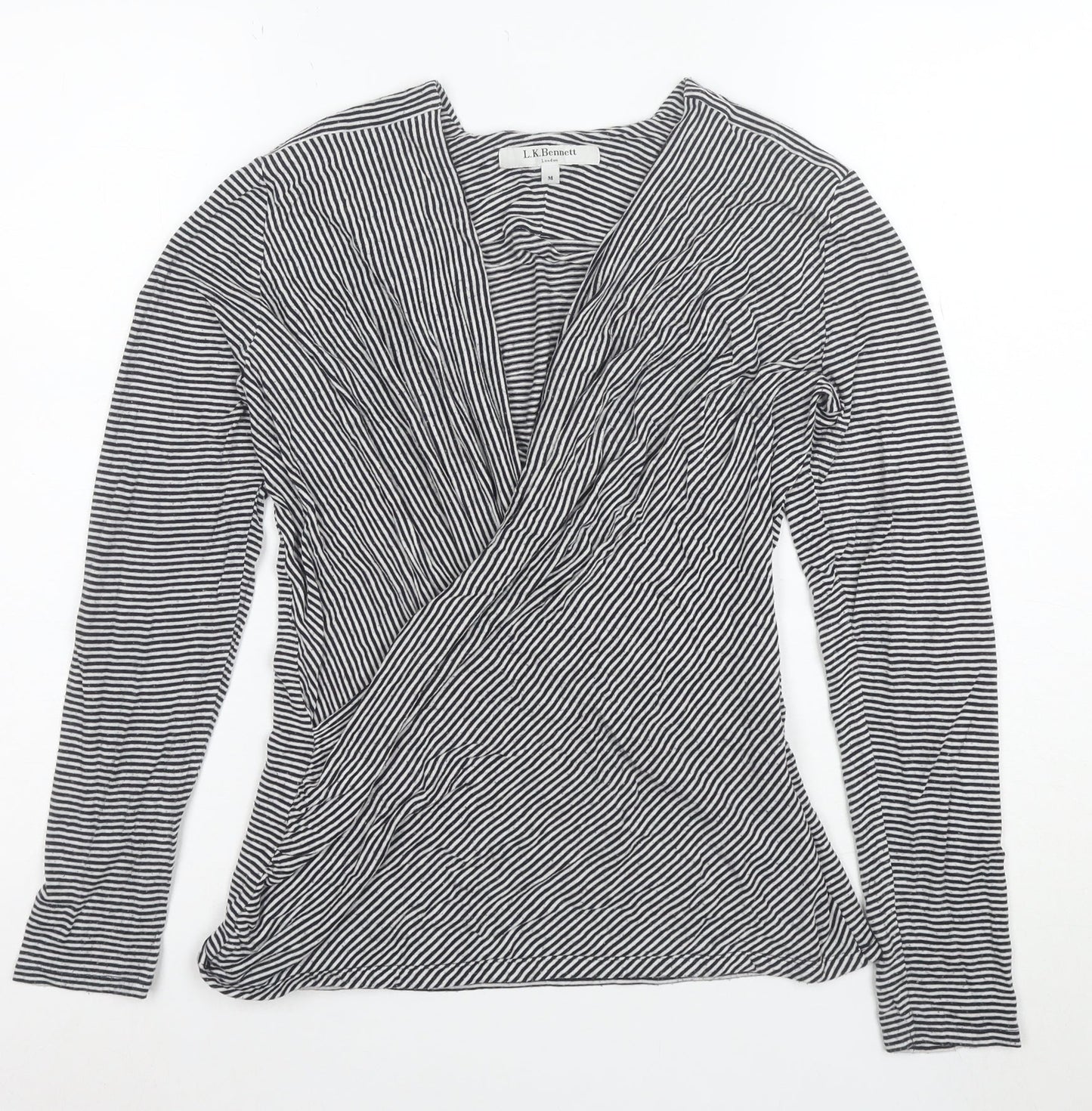 L.K. Bennett Women’s Blue Striped Wrap Blouse Size M Long Sleeve